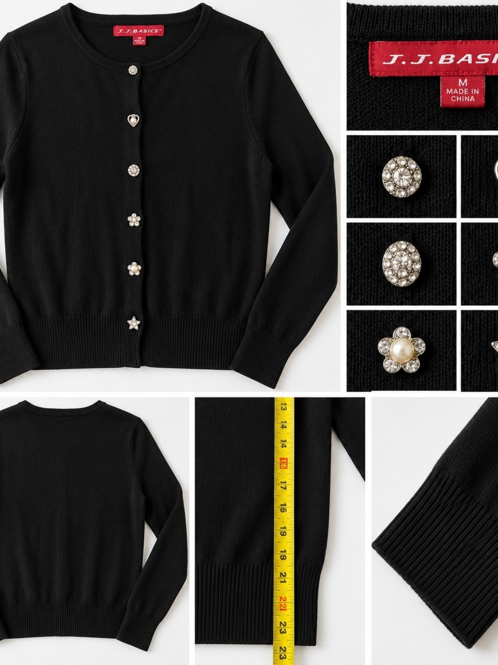 J.J. Basics Black Crystal & Pearl Accent Brooches